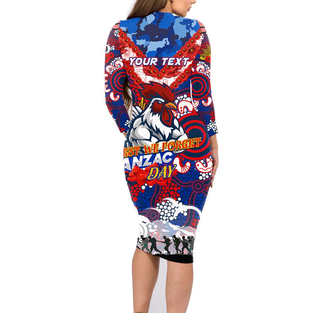 Personalised Roosters ANZAC Day Family Matching Long Sleeve Bodycon Dress and Hawaiian Shirt Aboriginal Rising Sun