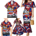 Personalised Roosters ANZAC Day Family Matching Mermaid Dress and Hawaiian Shirt Aboriginal Rising Sun