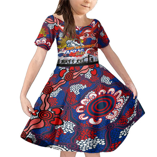 Personalised Roosters ANZAC Day Family Matching Mermaid Dress and Hawaiian Shirt Aboriginal Rising Sun
