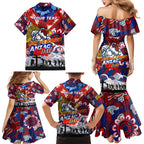 Personalised Roosters ANZAC Day Family Matching Mermaid Dress and Hawaiian Shirt Aboriginal Rising Sun
