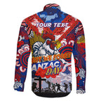 Personalised Roosters ANZAC Day Family Matching Off The Shoulder Long Sleeve Dress and Hawaiian Shirt Aboriginal Rising Sun