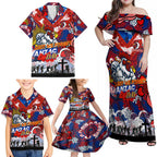 Personalised Roosters ANZAC Day Family Matching Off Shoulder Maxi Dress and Hawaiian Shirt Aboriginal Rising Sun