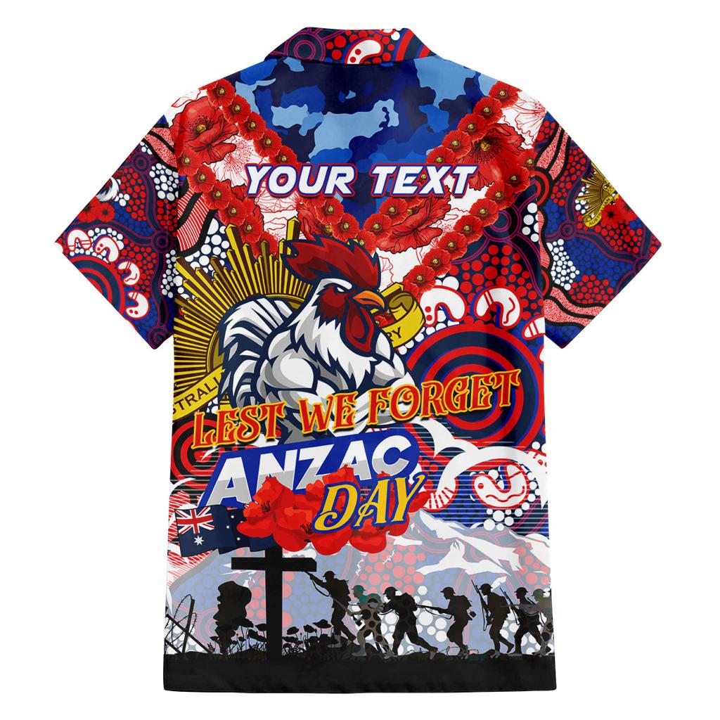 Personalised Roosters ANZAC Day Family Matching Off Shoulder Maxi Dress and Hawaiian Shirt Aboriginal Rising Sun