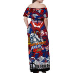 Personalised Roosters ANZAC Day Family Matching Off Shoulder Maxi Dress and Hawaiian Shirt Aboriginal Rising Sun