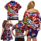 Personalised Roosters ANZAC Day Family Matching Off Shoulder Short Dress and Hawaiian Shirt Aboriginal Rising Sun