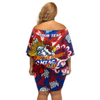 Personalised Roosters ANZAC Day Family Matching Off Shoulder Short Dress and Hawaiian Shirt Aboriginal Rising Sun