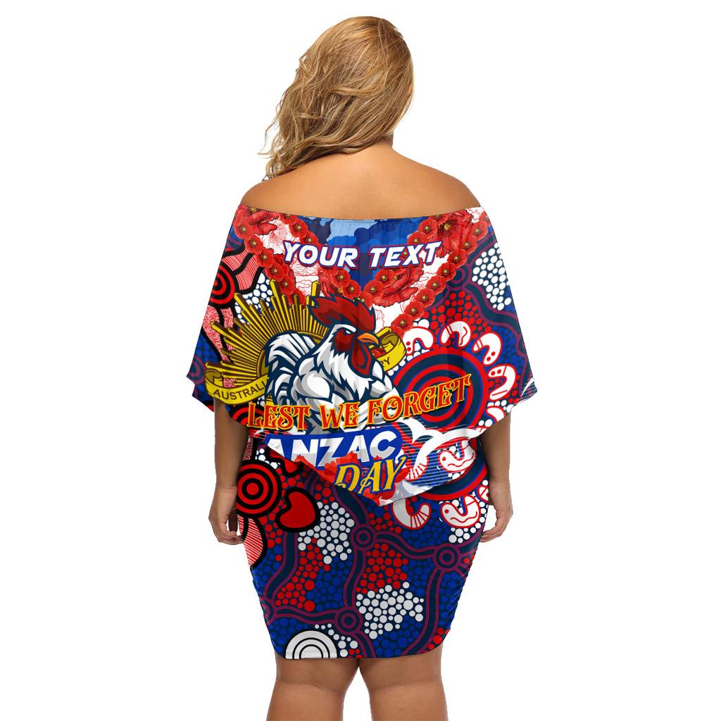Personalised Roosters ANZAC Day Family Matching Off Shoulder Short Dress and Hawaiian Shirt Aboriginal Rising Sun