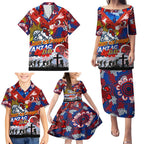 Personalised Roosters ANZAC Day Family Matching Puletasi and Hawaiian Shirt Aboriginal Rising Sun