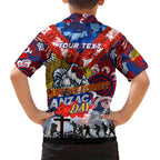 Personalised Roosters ANZAC Day Family Matching Short Sleeve Bodycon Dress and Hawaiian Shirt Aboriginal Rising Sun