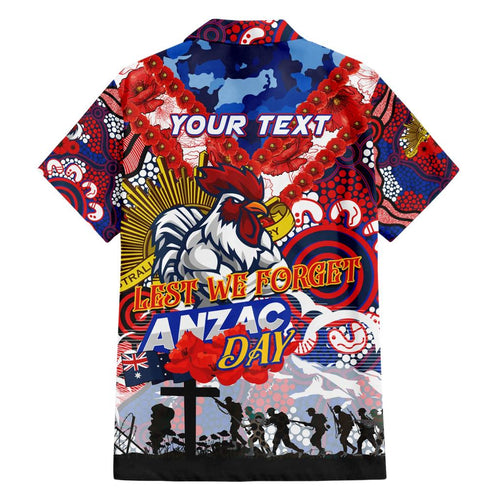 Personalised Roosters ANZAC Day Family Matching Short Sleeve Bodycon Dress and Hawaiian Shirt Aboriginal Rising Sun