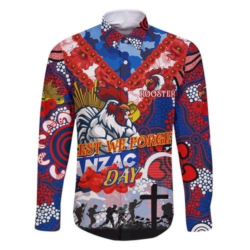 Personalised Roosters ANZAC Day Family Matching Short Sleeve Bodycon Dress and Hawaiian Shirt Aboriginal Rising Sun