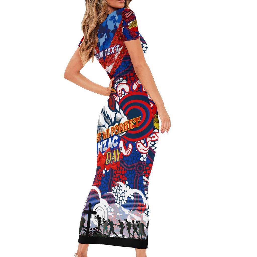 Personalised Roosters ANZAC Day Family Matching Short Sleeve Bodycon Dress and Hawaiian Shirt Aboriginal Rising Sun