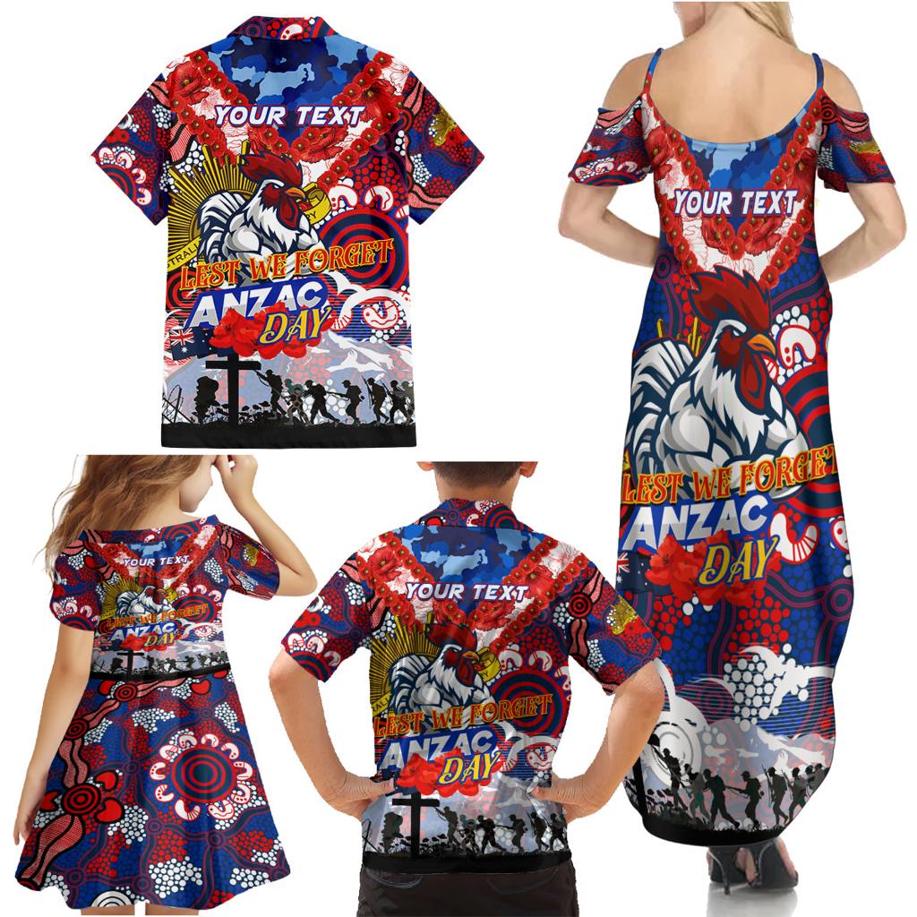 Personalised Roosters ANZAC Day Family Matching Summer Maxi Dress and Hawaiian Shirt Aboriginal Rising Sun