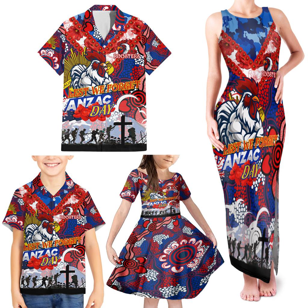 Personalised Roosters ANZAC Day Family Matching Tank Maxi Dress and Hawaiian Shirt Aboriginal Rising Sun