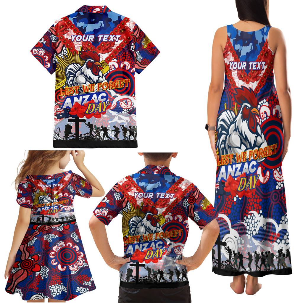 Personalised Roosters ANZAC Day Family Matching Tank Maxi Dress and Hawaiian Shirt Aboriginal Rising Sun