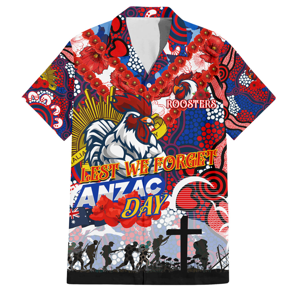 Personalised Roosters ANZAC Day Hawaiian Shirt Aboriginal Rising Sun