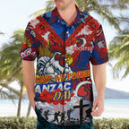 Personalised Roosters ANZAC Day Hawaiian Shirt Aboriginal Rising Sun