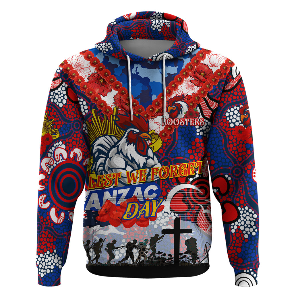 Personalised Roosters ANZAC Day Hoodie Aboriginal Rising Sun