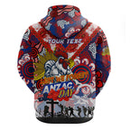 Personalised Roosters ANZAC Day Hoodie Aboriginal Rising Sun