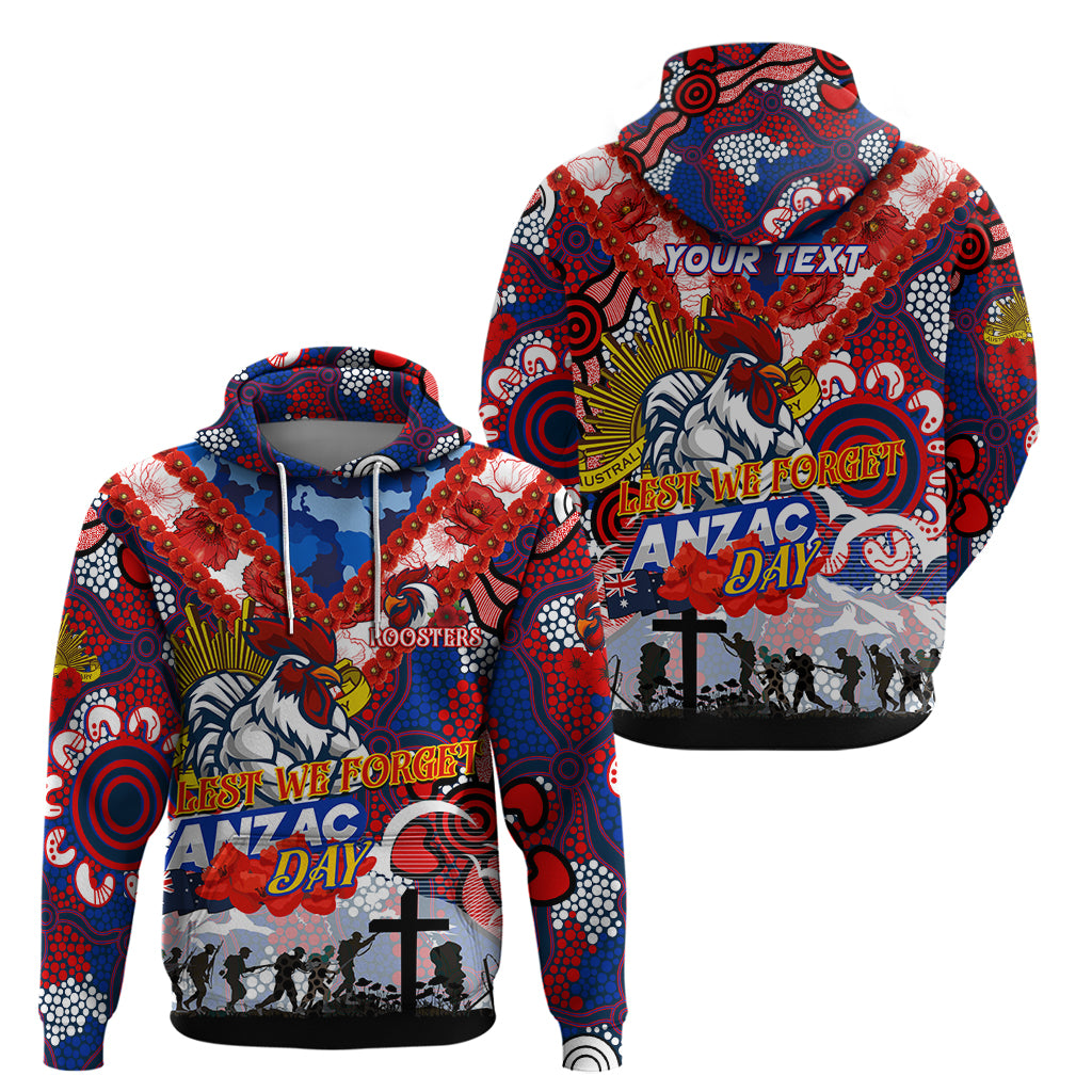 Personalised Roosters ANZAC Day Hoodie Aboriginal Rising Sun