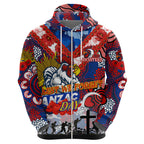 Personalised Roosters ANZAC Day Hoodie Aboriginal Rising Sun