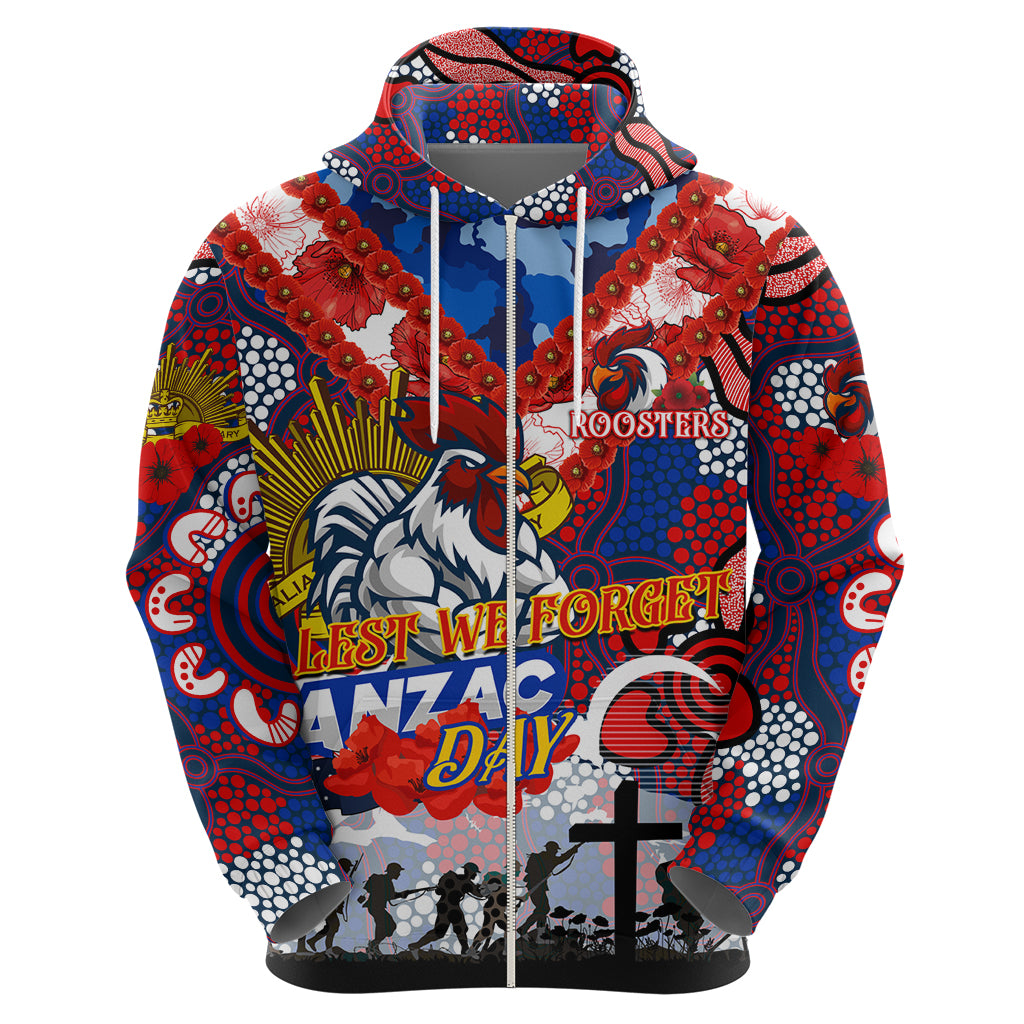 Personalised Roosters ANZAC Day Hoodie Aboriginal Rising Sun