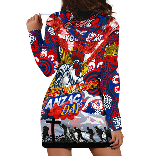 Personalised Roosters ANZAC Day Hoodie Dress Aboriginal Rising Sun