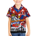 Personalised Roosters ANZAC Day Kid Hawaiian Shirt Aboriginal Rising Sun