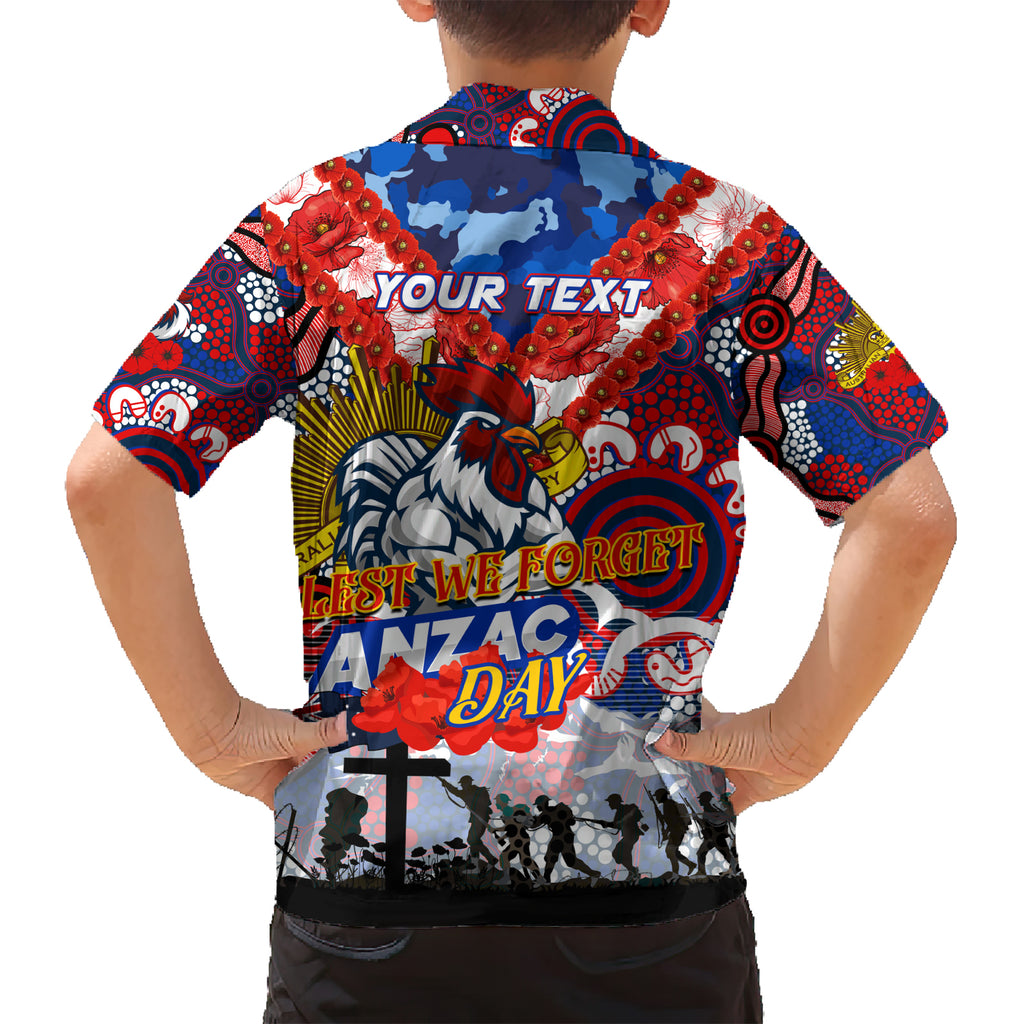 Personalised Roosters ANZAC Day Kid Hawaiian Shirt Aboriginal Rising Sun