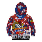 Personalised Roosters ANZAC Day Kid Hoodie Aboriginal Rising Sun