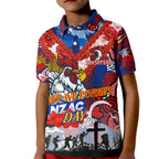 Personalised Roosters ANZAC Day Kid Polo Shirt Aboriginal Rising Sun