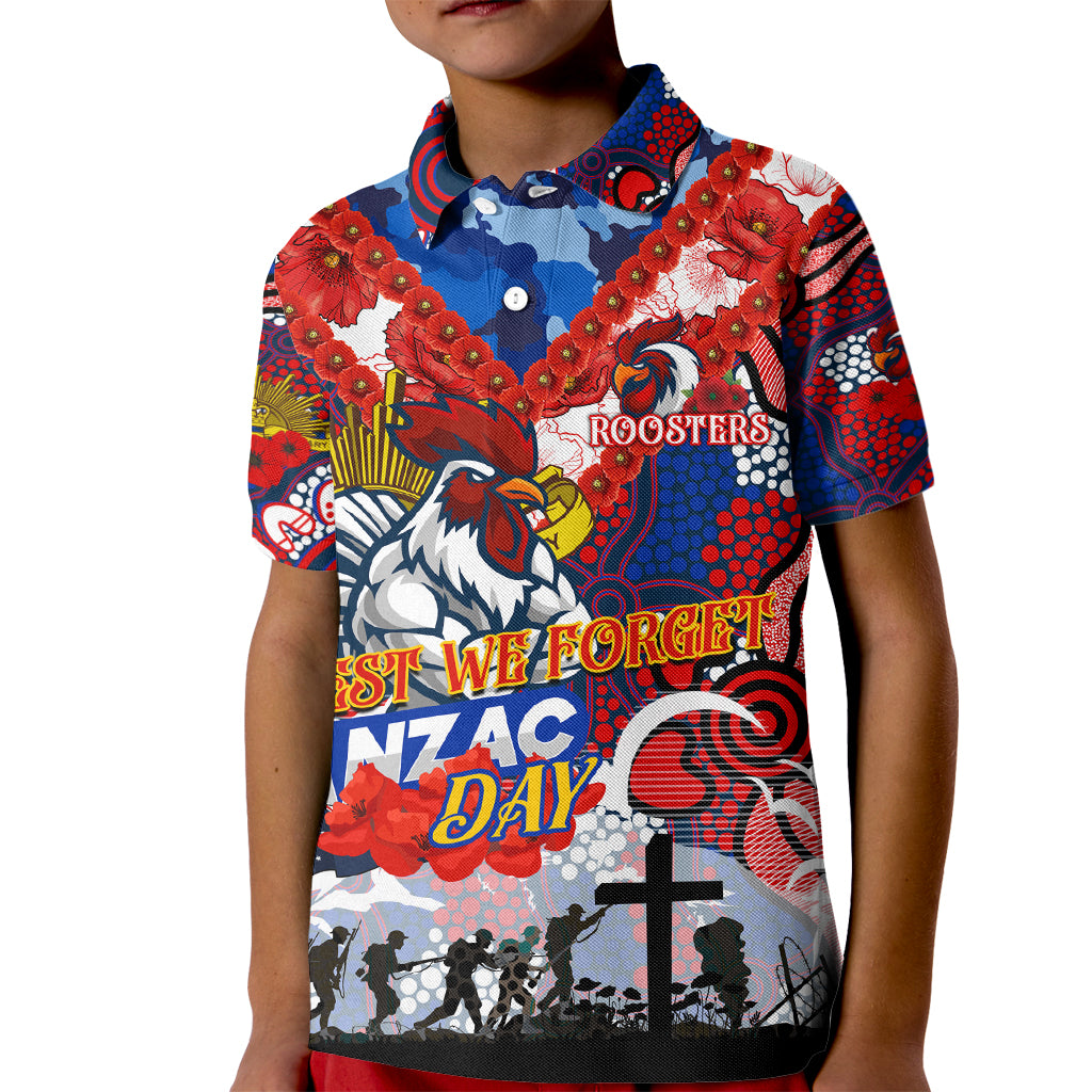 Personalised Roosters ANZAC Day Kid Polo Shirt Aboriginal Rising Sun