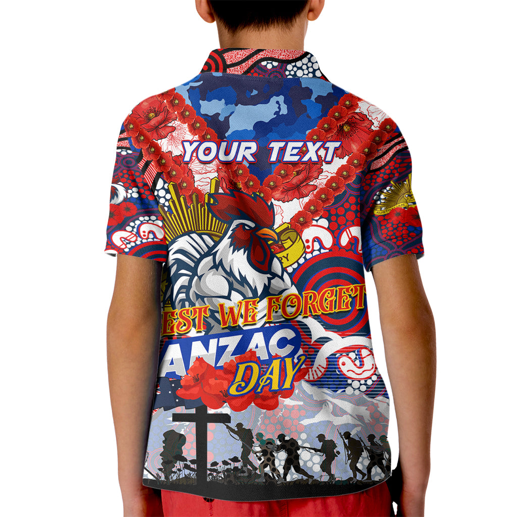 Personalised Roosters ANZAC Day Kid Polo Shirt Aboriginal Rising Sun