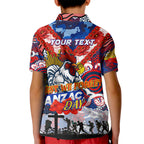 Personalised Roosters ANZAC Day Kid Polo Shirt Aboriginal Rising Sun