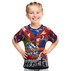 Personalised Roosters ANZAC Day Kid T Shirt Aboriginal Rising Sun