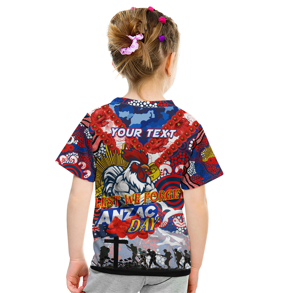 Personalised Roosters ANZAC Day Kid T Shirt Aboriginal Rising Sun