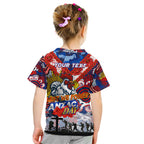 Personalised Roosters ANZAC Day Kid T Shirt Aboriginal Rising Sun