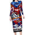 Personalised Roosters ANZAC Day Long Sleeve Bodycon Dress Aboriginal Rising Sun