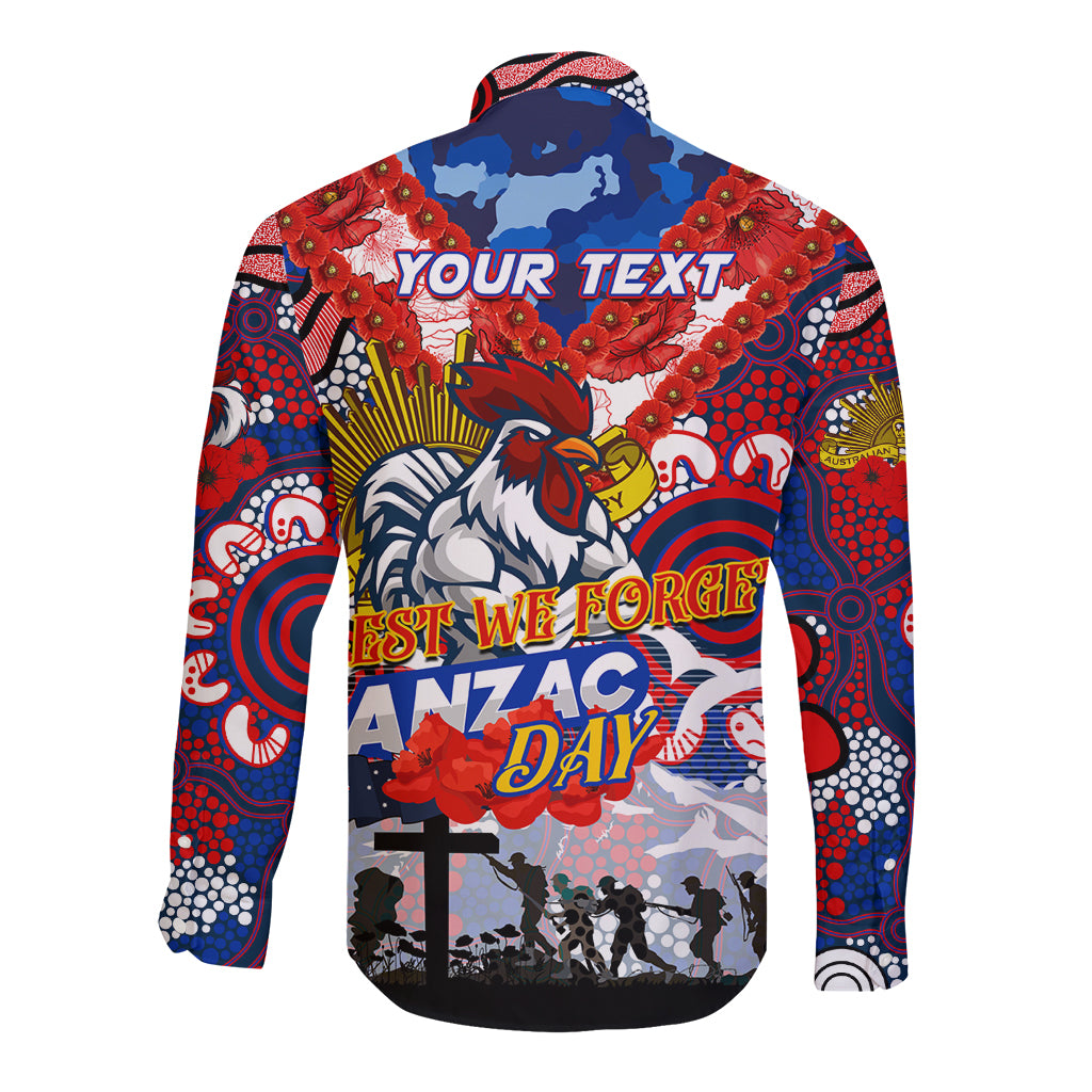 Personalised Roosters ANZAC Day Long Sleeve Button Shirt Aboriginal Rising Sun