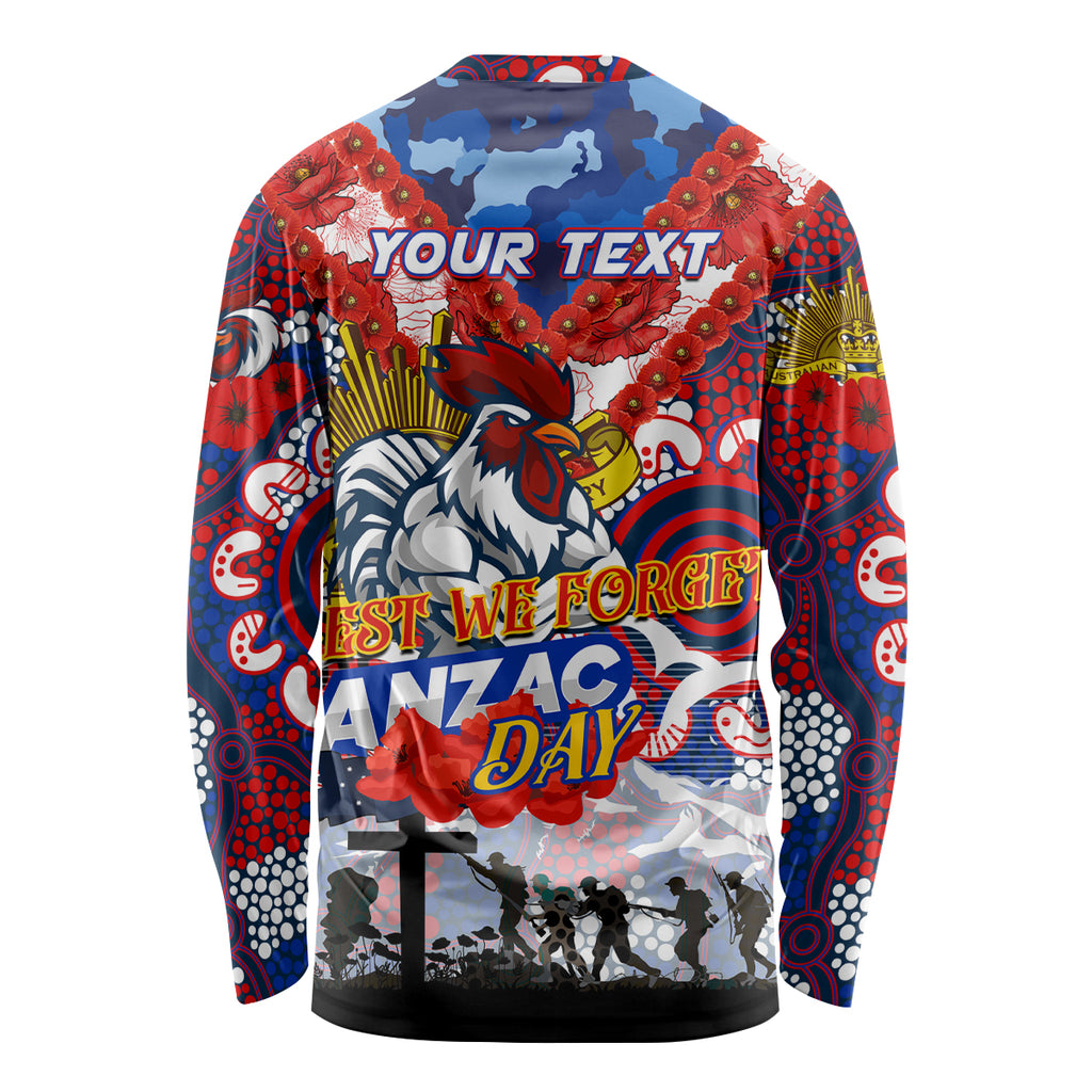 Personalised Roosters ANZAC Day Long Sleeve Shirt Aboriginal Rising Sun