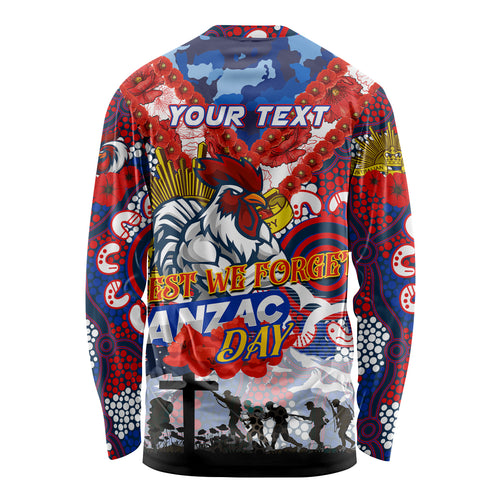 Personalised Roosters ANZAC Day Long Sleeve Shirt Aboriginal Rising Sun