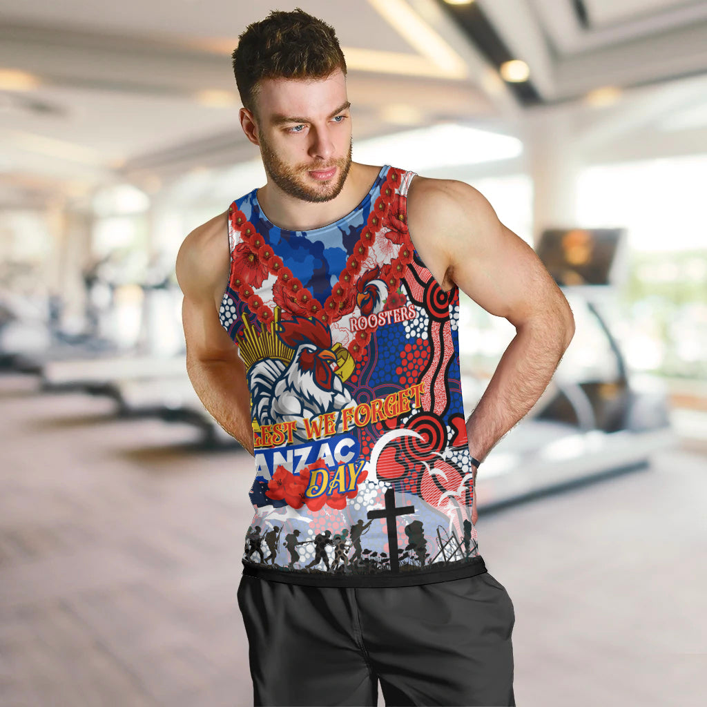 Personalised Roosters ANZAC Day Men Tank Top Aboriginal Rising Sun