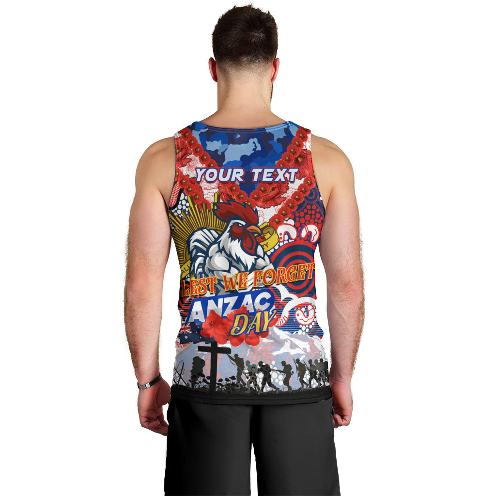 Personalised Roosters ANZAC Day Men Tank Top Aboriginal Rising Sun