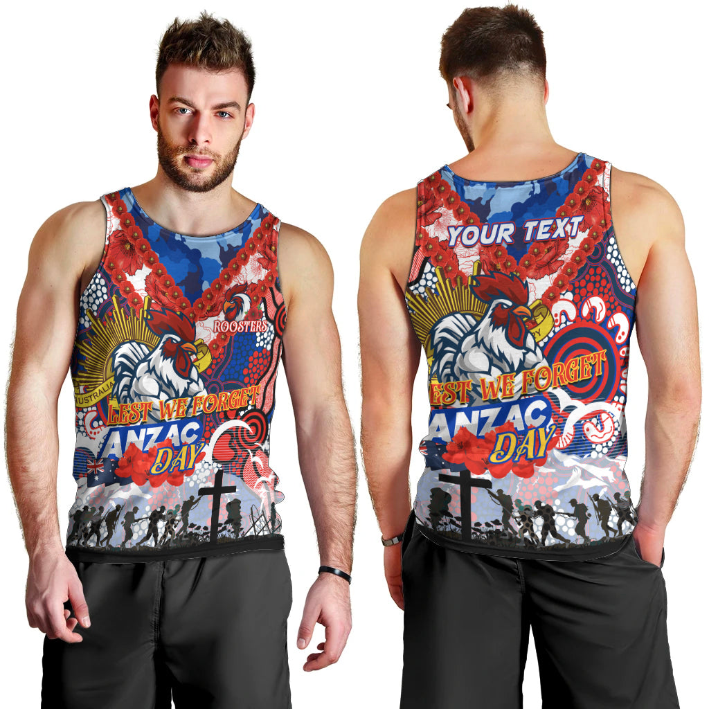 Personalised Roosters ANZAC Day Men Tank Top Aboriginal Rising Sun