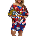 Personalised Roosters ANZAC Day Off Shoulder Short Dress Aboriginal Rising Sun