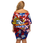 Personalised Roosters ANZAC Day Off Shoulder Short Dress Aboriginal Rising Sun