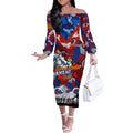 Personalised Roosters ANZAC Day Off The Shoulder Long Sleeve Dress Aboriginal Rising Sun