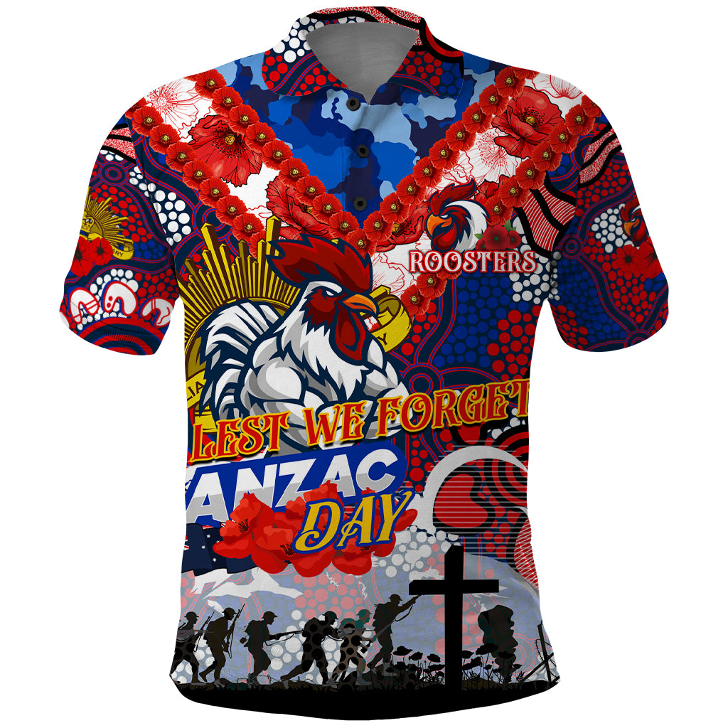 Personalised Roosters ANZAC Day Polo Shirt Aboriginal Rising Sun