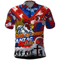 Personalised Roosters ANZAC Day Polo Shirt Aboriginal Rising Sun