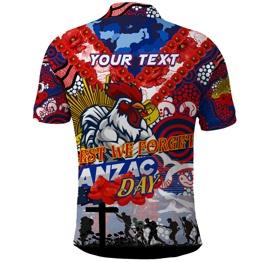 Personalised Roosters ANZAC Day Polo Shirt Aboriginal Rising Sun